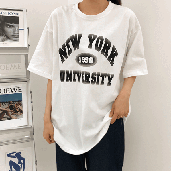 심쿵 [남녀공용/3col] 뉴욕 레터링 루즈핏 반팔 박스 티셔츠
